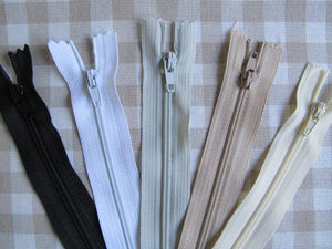 Pack of 5 Closed End Zips - 14" (35cm)