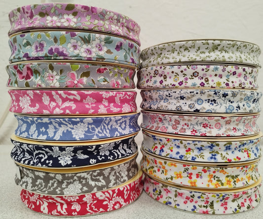 18mm Floral Cotton Bias Binding - by the metre or reel