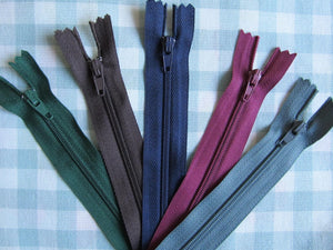 Pack of 5 Closed End Zips - 5" (12.5cm)